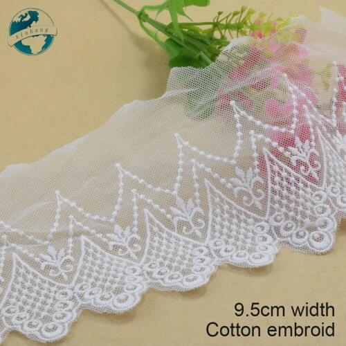 3yards 9.5cm wide white cotton embroidery lace ribbon trim DIY wedding lace garment Accessories african dolls lace applique#3088