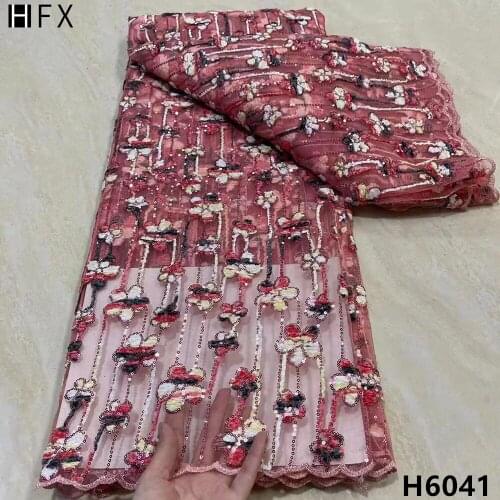 HFX Latest African Sequins Lace Fabrics 2021 Embroidery French Net Tulle Lace Fabric Sequin Lace Fabric For Wedding Dress F4593