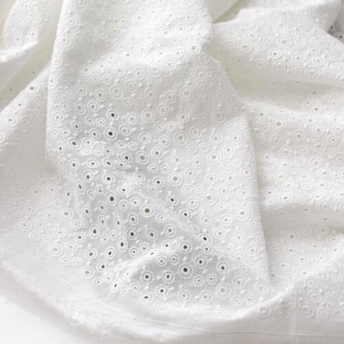 Pure Cotton Cloth Embroidery Lace Fabric Dress Baby Clothes Handmade DIY Cotton Fabric Tablecloth Decoration White 130cm