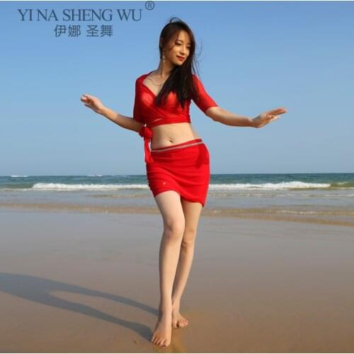 Summer Professional Women Belly Dance Clothes Top Short Skirt 2pcs Belly Dance Set for Dance Suit Wrap Skirt Practice Clothes