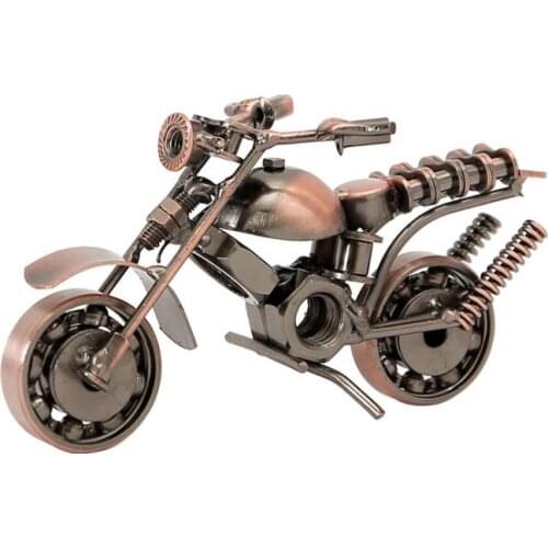 Metal Motorcycle Model Retro Motor Figurine Iron Motorbike Prop Handmade Boy Gift Kid Toy Home Office Decor