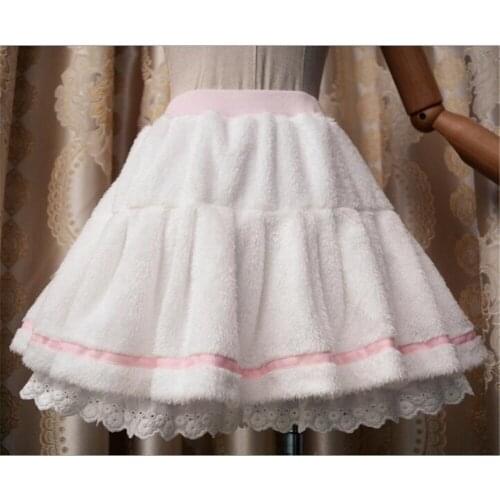 Sweet white warm Elastic Waist Pleated Ladys Lolita Skirt B644