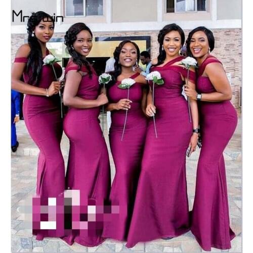Mrs win Bridesmaid Dresses Purple Mermaid Long Wedding Party Dresses HR350 Off Shoulder Sleeveless Elegant Vestido Madrinha 2020
