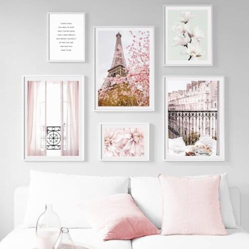Paris Tower Balcony Canvas Painting Peony Dahlias Magnolias Posters Flower Nordic Poster Wall Art Pictures For Living Room Decor