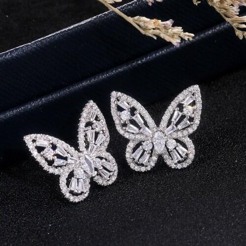 Charm Butterfly diamond cz Earring 925 Sterling Silver Engagement Wedding Earrings for women Party Jewelry Gift