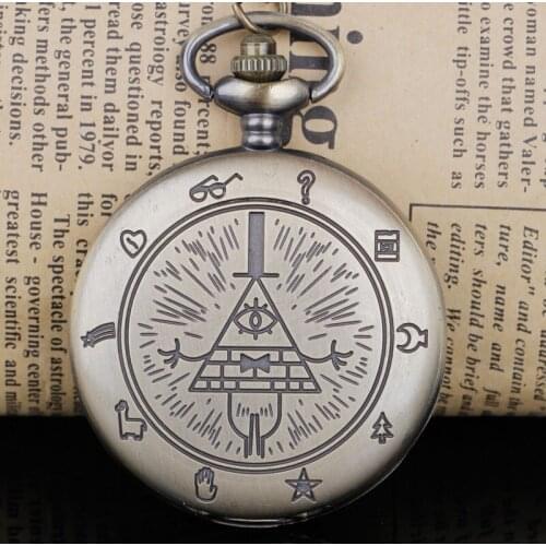 Vintage Bill Cipher Quartz Pocket Watch Analog Pendant Necklace Men Women Kid Watches Chain Gift CF1034