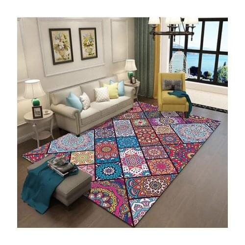 Vintage Ethnic Style Carpet Living Room Bedroom Carpet Bohemian Art Study Floor Mat Can Be Machine Washed