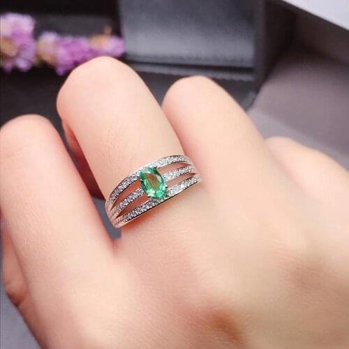 Womens new ring natural emerald ring 925 silver simple design fresh and lovely style