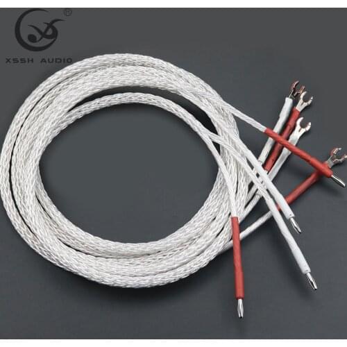 1 pair XSSH audio Hi-end DIY HIFI Rhodium Y shape spade to banana plug Silver Plated Pure Copper 16 core speaker cable Cord Wire