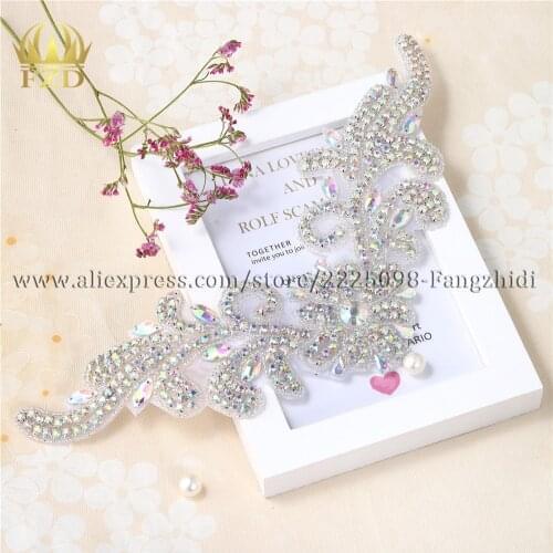 1 Piece AB Rhinestone Applique Patch Sew On Garment Motif Glass Appliques Wedding Accessories Iron Diamante Shiny Ctystal Trim