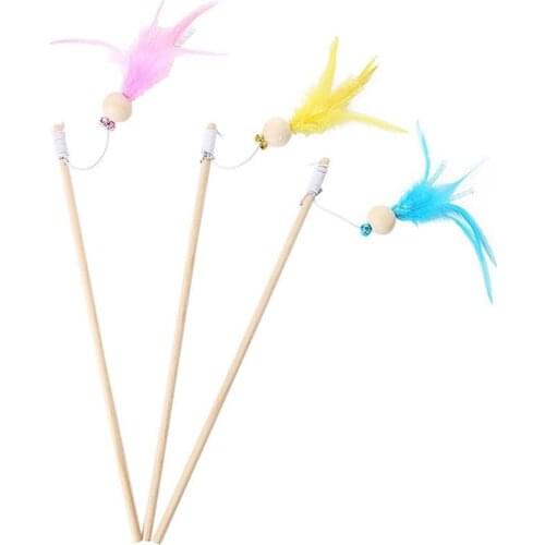 1pc Kitten Feather Wand Interactive Beaded Funny Cat Bell Wand Kitten Teaser Toy Training Gatos Interactive Toy Supplies
