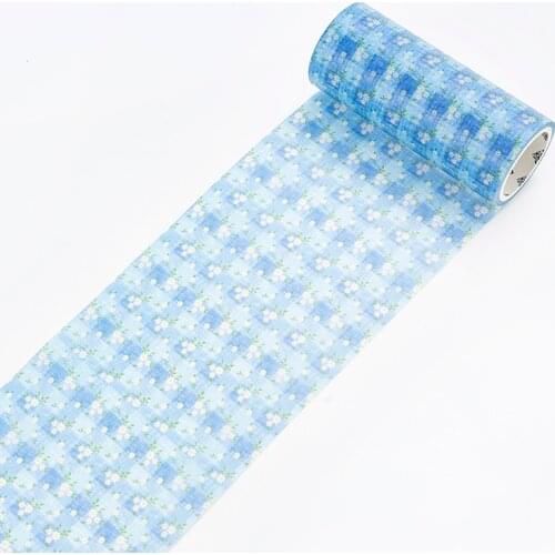 100mm wide Blue Floral Flower Grid Collage Life Diary Decorative Washi Tape DIY Planner Scrapbooking Craft Masking Tape Escolar