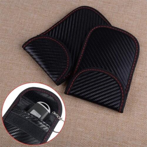 2pcs Artificial Leather Anti Theft Car Key Signal Blocker Case Faraday Cage Fob Pouch Keyless RFID Blocking Bag