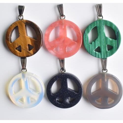 2020 fashion Hot selling Assorted natural stone peace mark charms pendants for jewelry making wholesale 6pcs/lot free shipping
