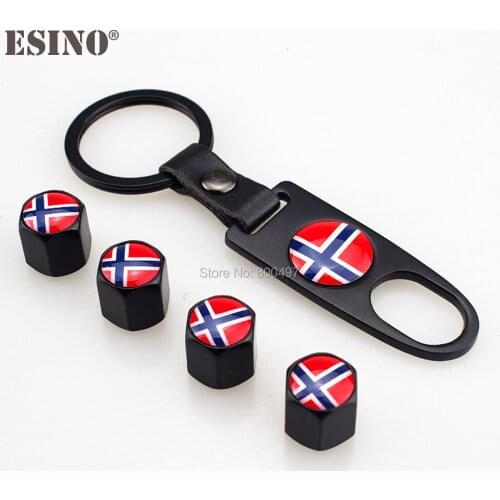 40 x Car Stainless Steel Zinc Alloy Wheel Tire Valve Stems Caps Norway National Flag l Universal Fit With Mini Wrench Key Chain
