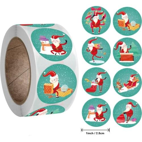 500pcs/roll Merry Christmas Handmade Sticker Card Box Package Santa Thank You Label Sealing Stickers Stationery Supplies 1 inch