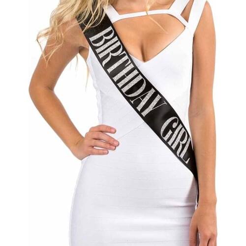 Birthday Girl Glitter Satin black Sash Happy Birthday 10th 15th 16th 18th 20th 21st 30th 40th adult Party Favor Decoration gift