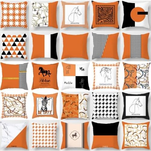 Nordic Orange Color Geometric Cushion Covers Modern Fashion Simple Pillow Covers Decorative Livingroom Bedroom Sofa Chairs Car