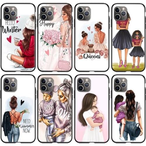 Hot Baby Mom Girls Silicone Cover For Apple IPhone 12 Mini 11 Pro XS MAX XR X 8 7 6S 6 Plus 5S SE Phone Case