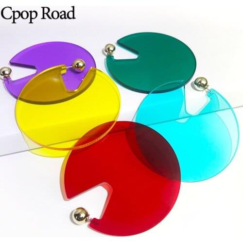 Cpop Fashion Personality Round Acrylic Earrings for Women Transparent Acetic Acid Pendant Stud Earring Resin Jewelry Gift 2019