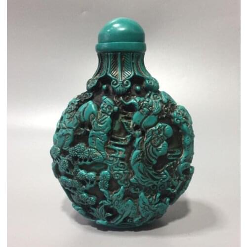 China imitation turquoise Carving figures snuff bottle crafts statue