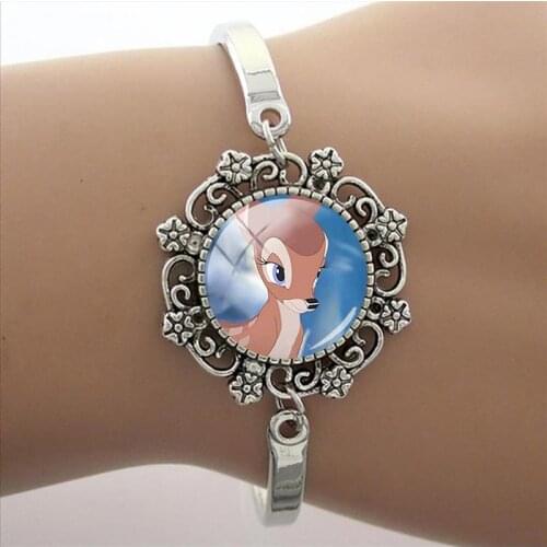 Disney Bambi And Bunny Thumper Bracelet Glass Cabochon Dome Cartoon Bracelet Handmade Classic Ladies Jewelry