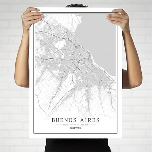 Argentina Creative city map Buenos Aires Abstract Canvas Painting Black and white Wall Art Print Poster Picture Home Decoration
