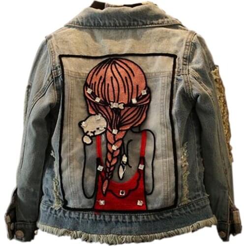 2021 Fashion Children Clothing Girls Korean Denim Jacket Spring Autumn Baby Top Cool Long SleevesTurn-Down Collar Coats