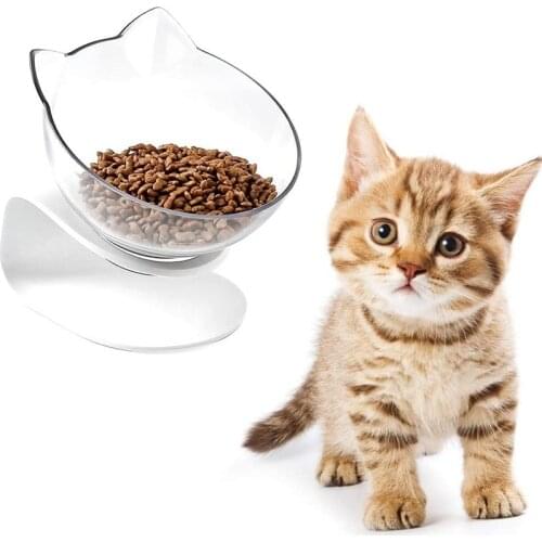 Cat Bowl Double Transparent Cat Bowls Food Water Bow Dish Rack Dog Bowl 15° Oblique Mouth Protection Spine Pets Accessories