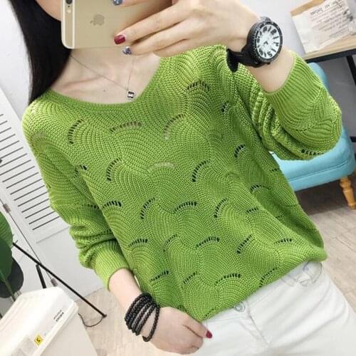 Fashion Pullovers Sexy Sweaters Women Fall Soft Hollow Out Loose V Neck Long Sleeve Thin Knitwear Winter Casual Chic Jumper Tops