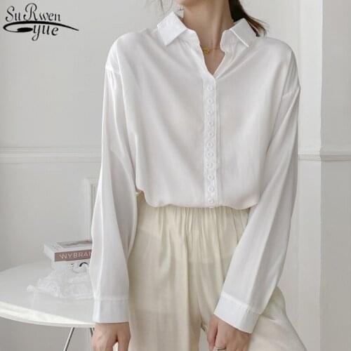 Fashion Women Long Sleeve Shirts 2021 Korean Fashion White Single Breasted Women Blouse Office Lady Tops Blusas Mujer 11580