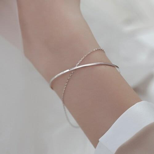 925 Sterling Silver Double Layer Cross Bracelet Simple Fashion Elegant Unique Women Браслет sl233