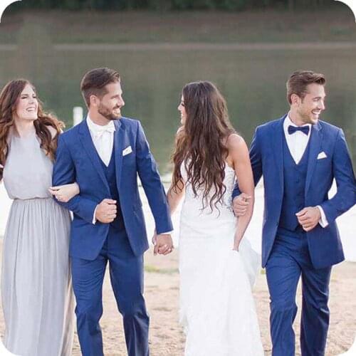 2019 Royal Blue Men Classic Suits for Wedding Bridegroom Slim Fit Groom Tuxedo Blazers Best Man Jacket Pants Vest Costume Homme
