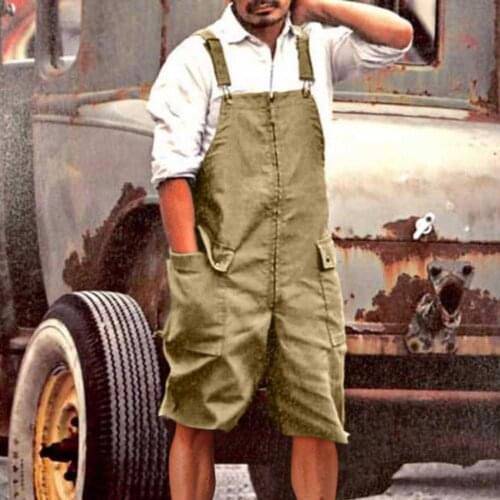 2021 Men Bib Pants Solid Color Casual Jumpsuits Streetwear Joggers Multi Pockets Fashion Suspenders Men Cargo Overalls Rompers