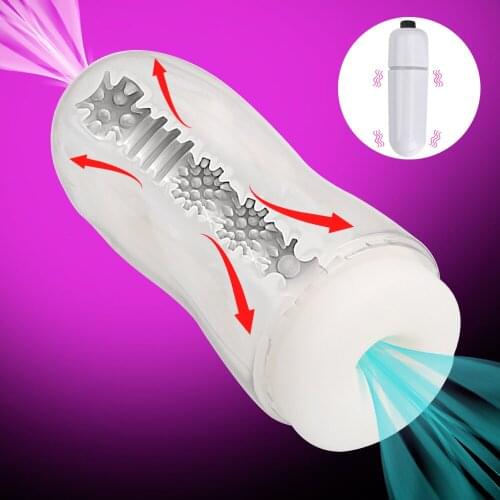 Male Masturbator Cup With Bullet Vibrator Transparent Vagina Soft Pussy Vacuum Sex Cup Sex Toy for Men Adult Endurance Exercise