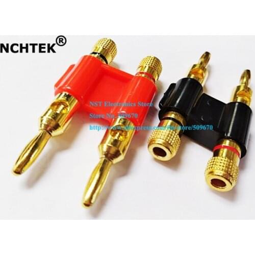 NCHTEK Gold Plated Dual Banana Plug Connectors Adapters Red+Black/Free shipping/1PAIRS(2PCS)