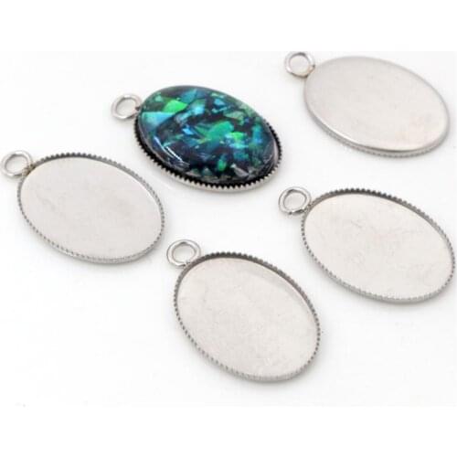 No Fade ) 20pcs 13x18mm Inner Size Stainless Steel Material Oval Style Cabochon Base Cameo Setting Pendant Tray -T6-46