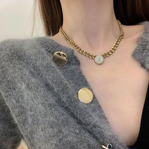 Titanium Steel Choker Beauty Head Necklace Collar Statement Hip Hop Big Chunky Gold Color Thick Chain Necklace Women Jewelry