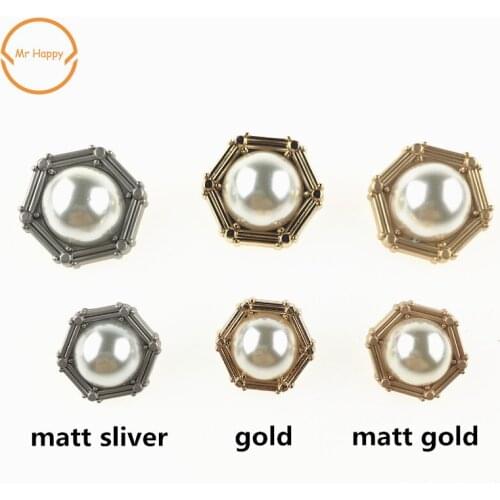 2pcs/lot fashion decorative pearl buttons Hexagonal shape sewing buttons for coat jacket sweater Garment accessories DIY