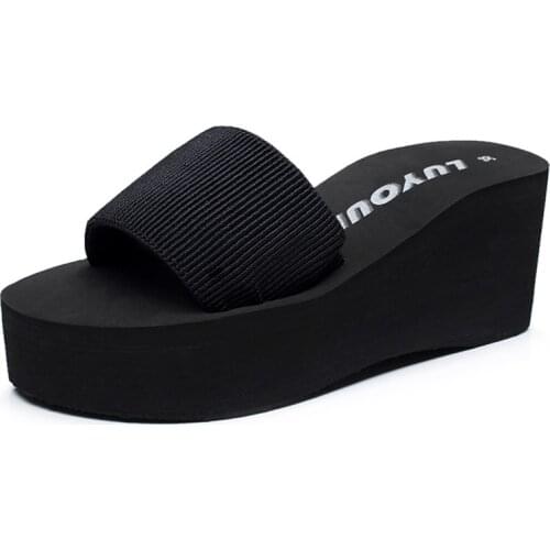 Summer Ladies Platform Sandals High Heel Soft Womens Shoes Fashion Beach Non-slip Comfortable Flip Flops Solid Color Slippers