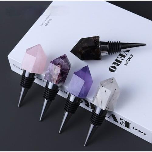 Sporadic 1pc Natural Crystal Stone Energy Tower Crystal Column Rose Quartz Red Wine Stopper Gem Handicraft Wine Sealing Tool