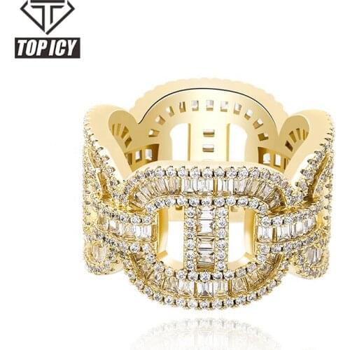 TOP ICY 13mm Micro Pave 3A CZ Iced Out 18k Gold Cuban Link Chain Ring Diamond New Hiphop Iced Out Cuban link Chain Rings For Men