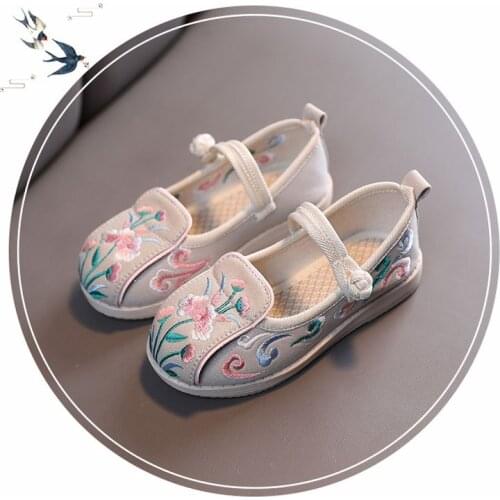Flora embroidered girls flower shoes soft breathable kids girl flat canvas shoes