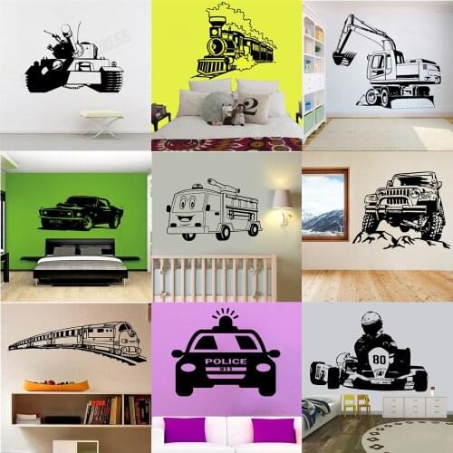 Vinyl Custom Name Aircraft wall stickers for Kids Boy Teenager Room decor Go kart Car excavator Nursery Bedroom decals HY9978