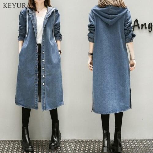 XL-5XL Plus Big Size Denim Coat Women Spring Autumn Winter 2020 Feminina Fashion New Thin Loose Long Jean Trench Female L2327