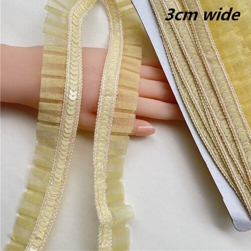 Yellow Organza Pleated Sequin Lace Ribbon DIY Childrens Clothes Dress Skirt Hat Applique Pet Toy Bib Trend Material Accessories