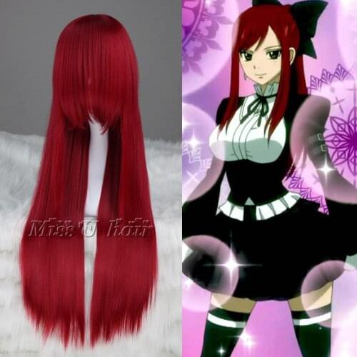 Anime Fairy Tail Erza Scarlet 80cm Long Straight Cosplay Wig Women Anime Costume Wig Synthetic Hair Wig + Wig Cap