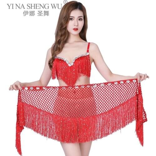 Style Belly Dance Costumes Sequins Tassel Performance Belly Dance Hip Scarf for Women India Belly Dancing Hollow Out Belts New