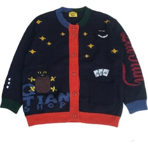 2021 Spring New Cartoon Embroidery Single-breasted Knitted Cardigan Jacket Autumn Womens High-quality Cotton Warm Sweater Top