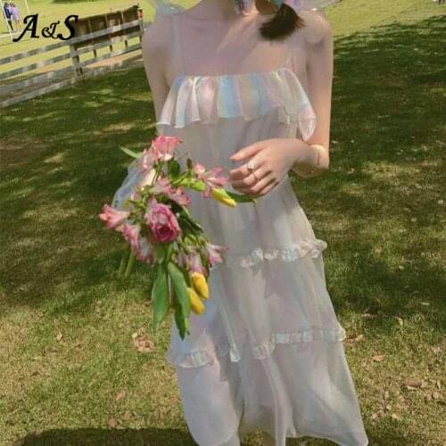 Anbenser Spring Summer Square collar Sequined Mesh Shiny Fairy Dress Elegant Bling Gauze Princess Over-the-knee fairy Dress